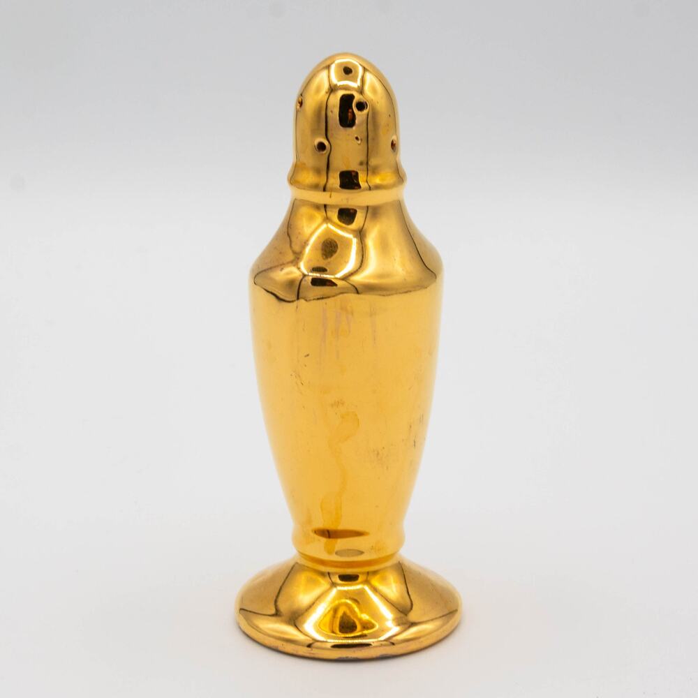 Hollywood Regency Art Deco Mid-Century Mod Porcelain Gold Gilded Salt Shaker